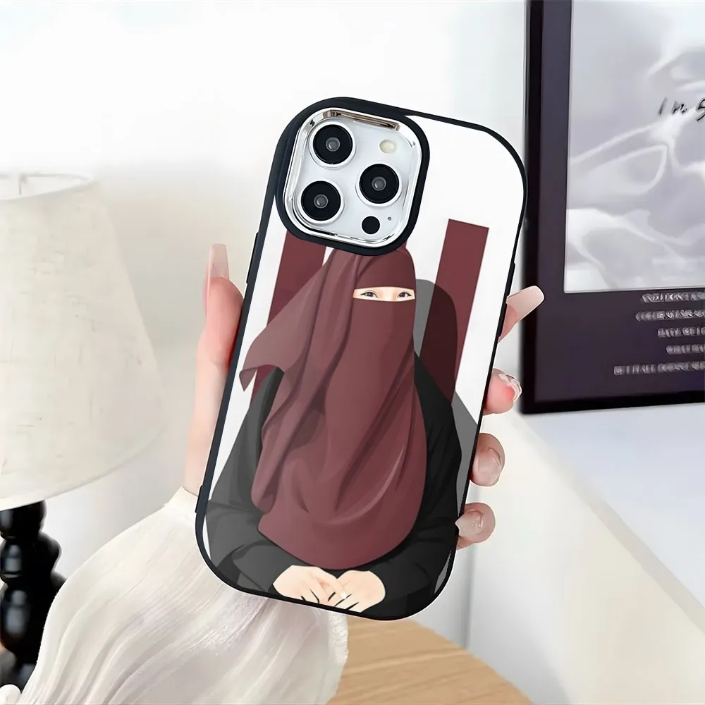 Muslim Islamic Arabic Hijab Face Gril Eyes Koran Phone Case Plating Camera Oval Soft Silicone For IPhone 16 15 11 12 13 14 Pro M