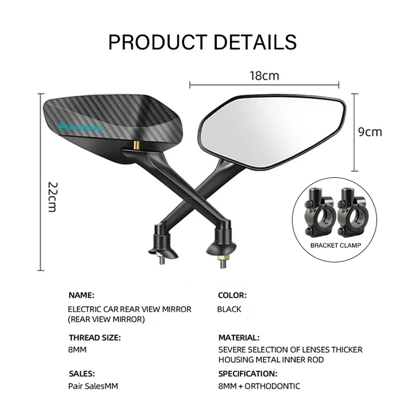 ل CFMOTO 400NK 650NK 400GT 650TR-G 650MT CF500 CF600 X5 ECE CCC معتمد ألياف الكربون دراجة نارية قابل للتعديل مرآة الرؤية الخلفية