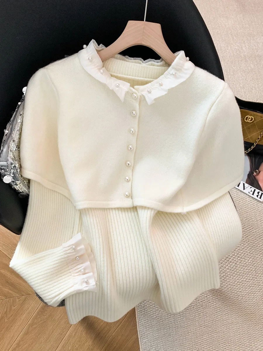 

Мягкий уютный вязаный накидной свитер-кимоно с бисером для женщин, осенне-зимний, уникальный, для многослойных образов, свободного кроя