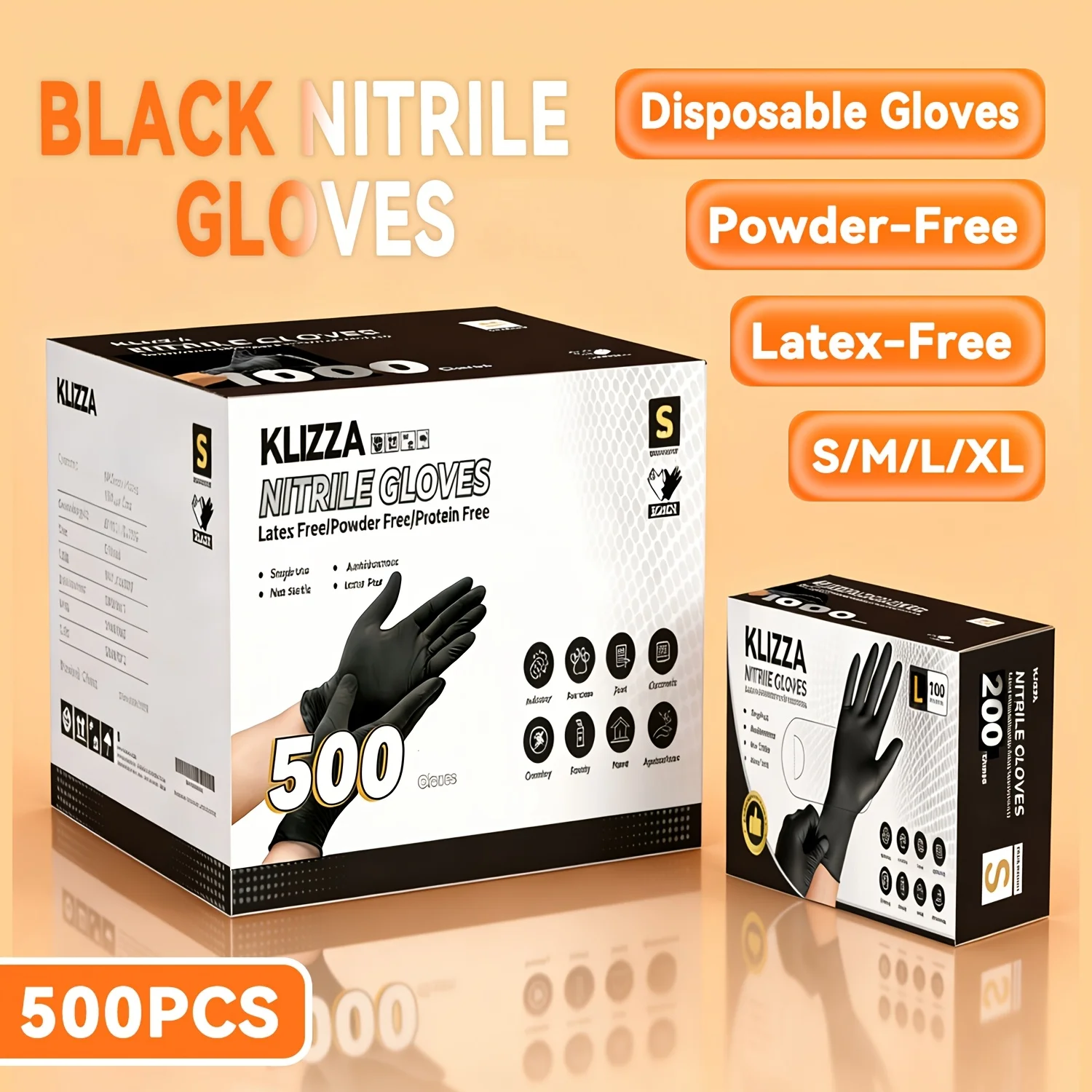 

500 шт. черных нитриловых перчаток, одноразовые перчатки, утолщенные (5 мил), без пудры и латекса, для использования при уборке дома.