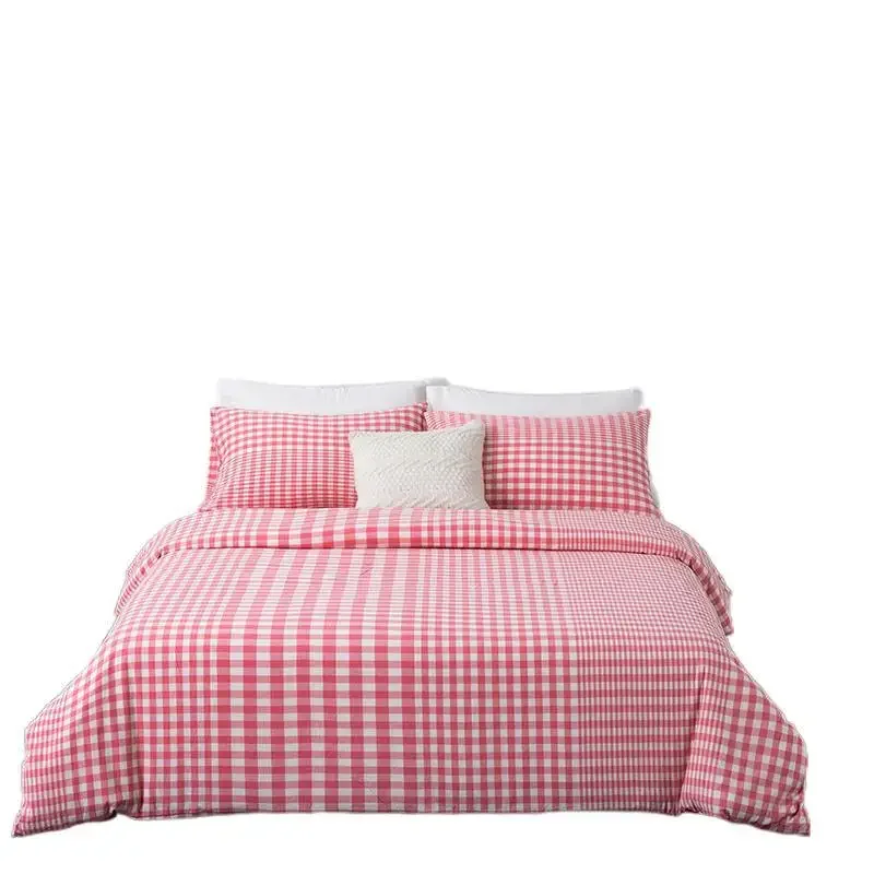 

Sleeping naked Japanese-style unprinted cotton yarn-dyed washed cotton good products four-piece set pure cotton plaid