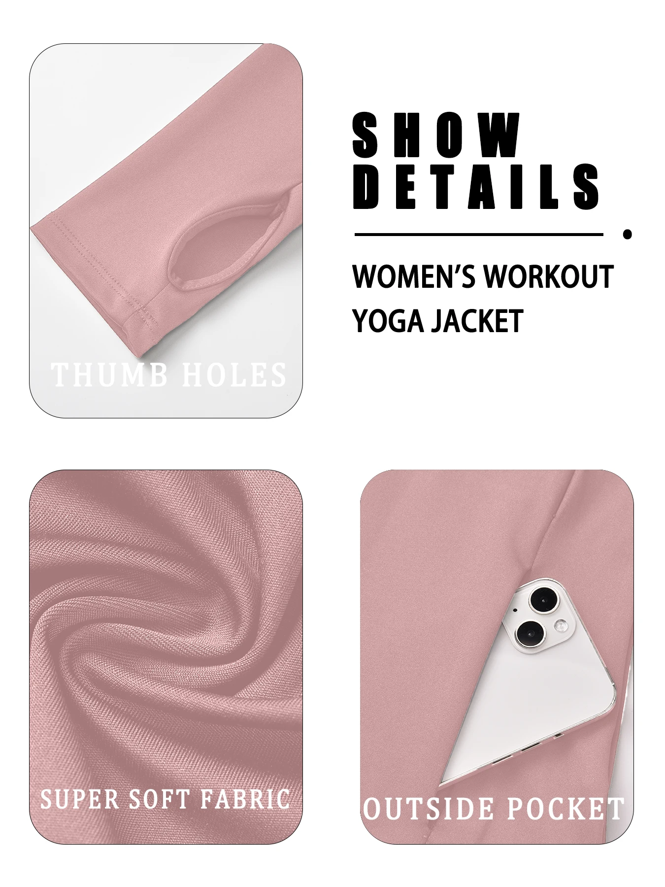 سترة اليوغا النسائية للتمرين بفتحات إبهام بسحاب كامل ومثالية للجري والمشي لمسافات طويلة والمزيد #4