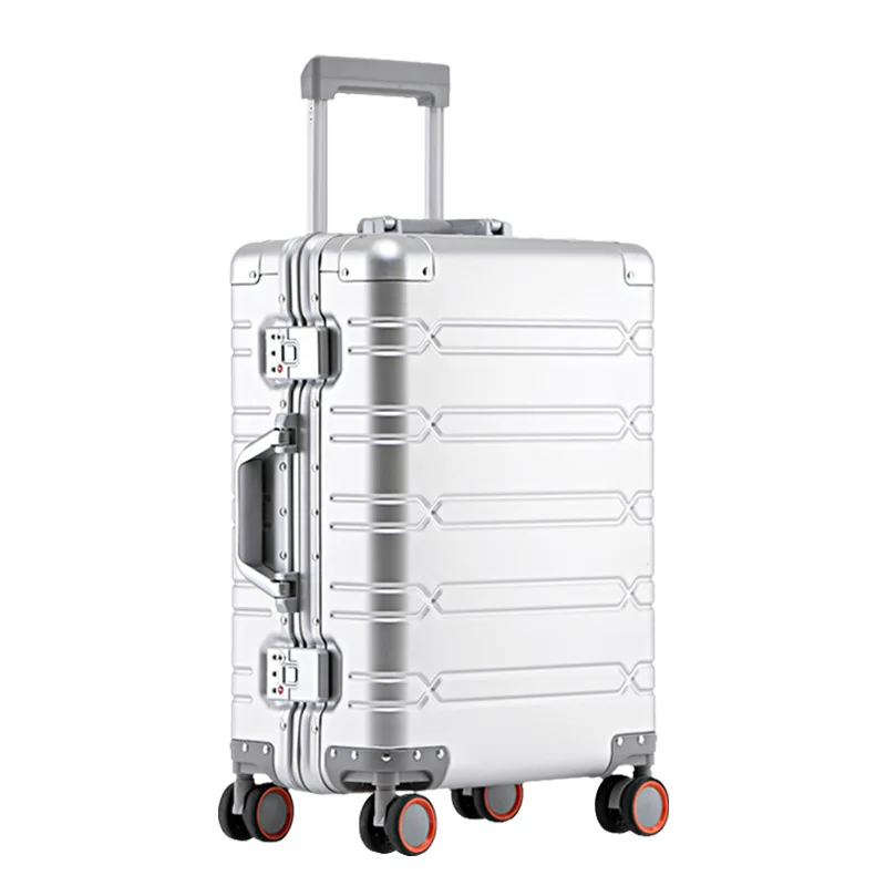 100% อลูมิเนียม-แมกนีเซียมกระเป๋าเดินทางแพคเกจ Solid Rolling Trunk รถเข็นกระเป๋าเดินทาง Carry-On Cabin กระเป๋าเดินทาง 20 24 29 นิ้ว