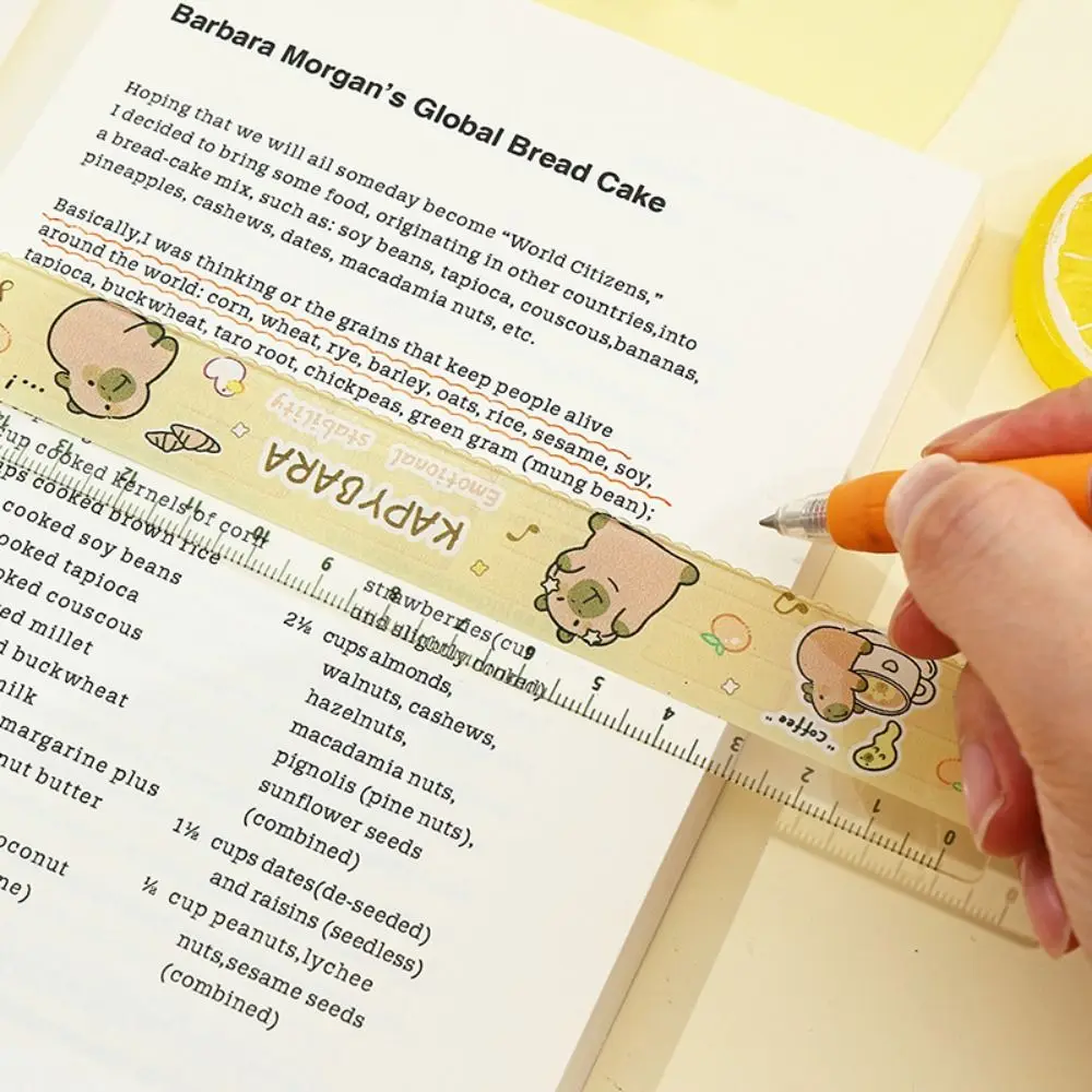 4pcs/set Creative Acrylic Capybara Set of Rulers Office Supplies Cute Cartoon Straight Ruler Drawing Tools Soft Ruler Set Cute