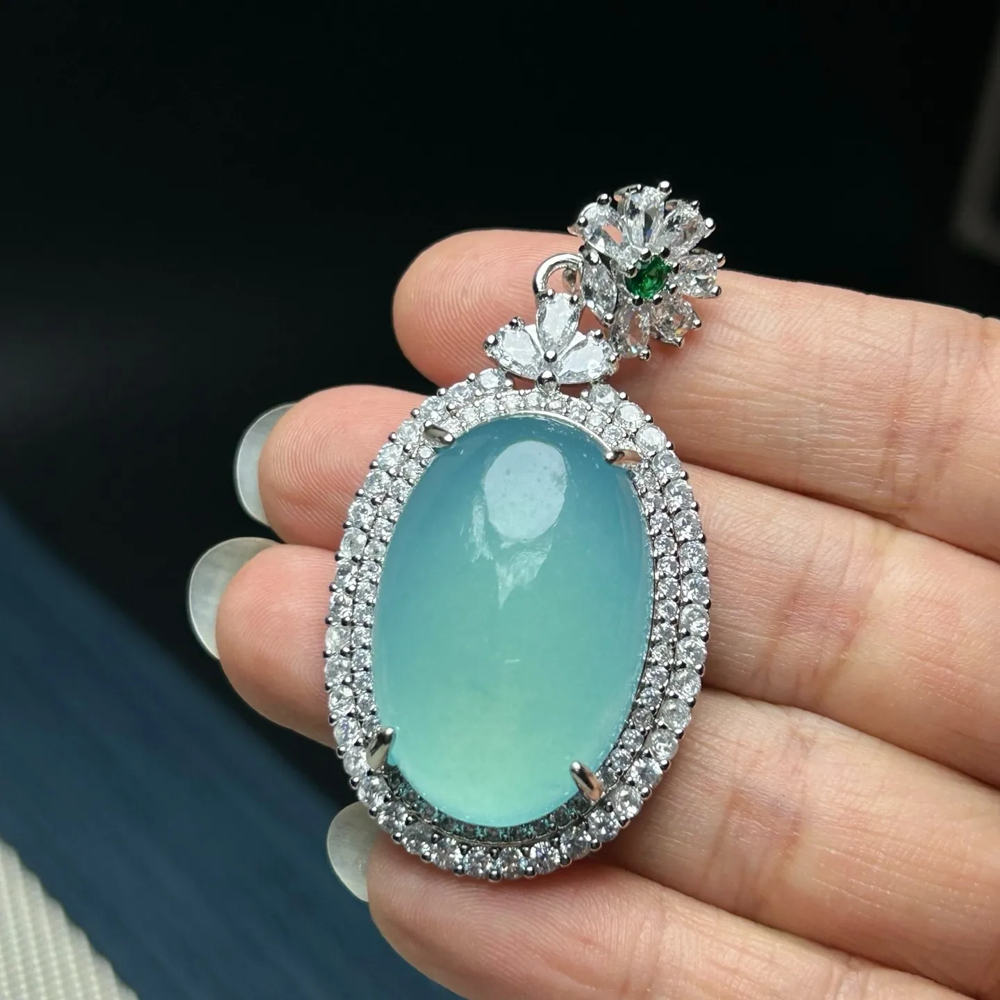 Nature inlay ice blue Burmese Jade Jadeite lucky charm amulet Pendant&Necklaces
