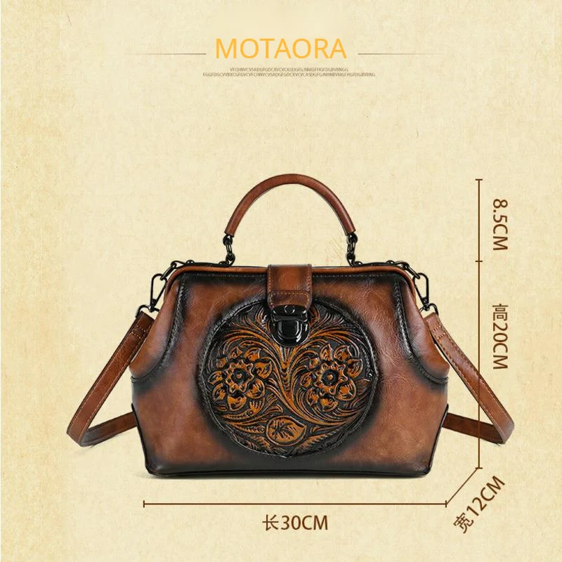 MOTAORA Vintage Luxury Handmade Leather Backpacks For Women Designer Handbags Hasp Ladies Shoulder Bags Embossed Woman Backpack