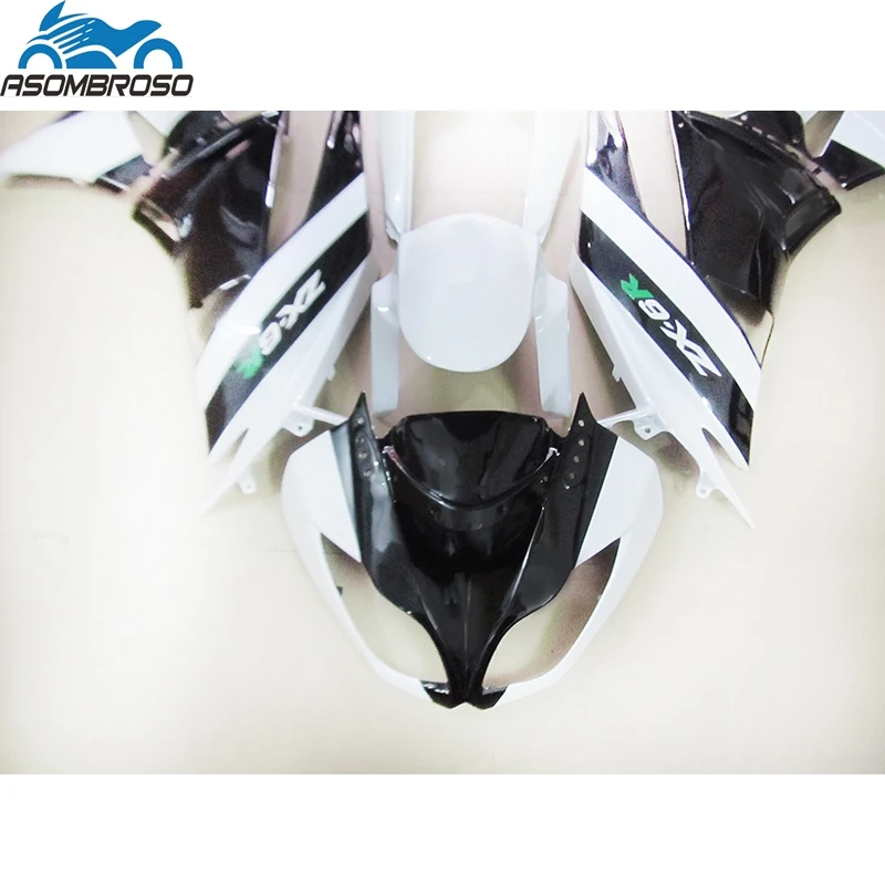 ABS Plastic Bodyworks for Kawasaki Ninja ZX6R Fairing Kit 2009 2010 2011 2012 White Black Fairing Set ZX 6R 09 10 11 12 HG12