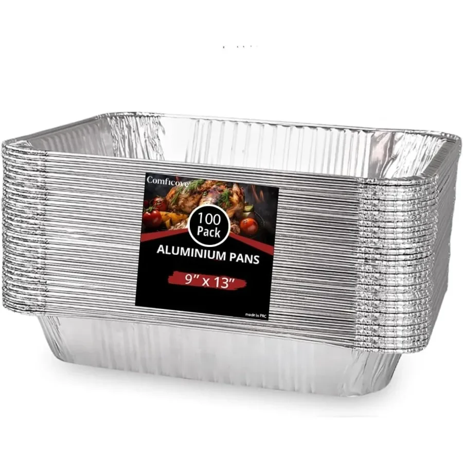 

Алюминиевые сковороды одноразовые половинного размера (100 шт.), глубокие сковороды из паровой фольги 9x13 для приготовления пищи, запекания, хранения, обогрева, кулинарии
