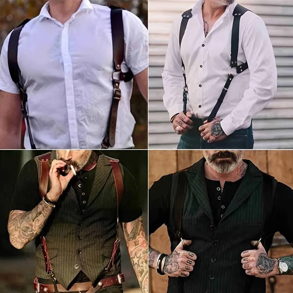 Tirantes medievales de cuero con espalda en H para hombre, hebilla ajustable de estilo Punk, juego de rol de fiesta, accesorios de regalo