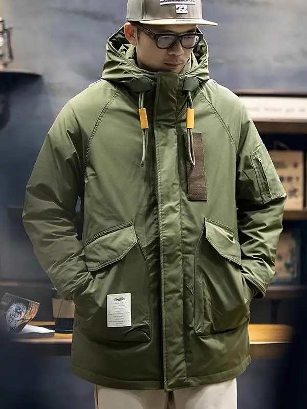 American Fashion Brand Parker down Jacket Cotton-padded Clothes Men's Winter Cargo Jacket Men's Mid-Length Hood Military Coat...