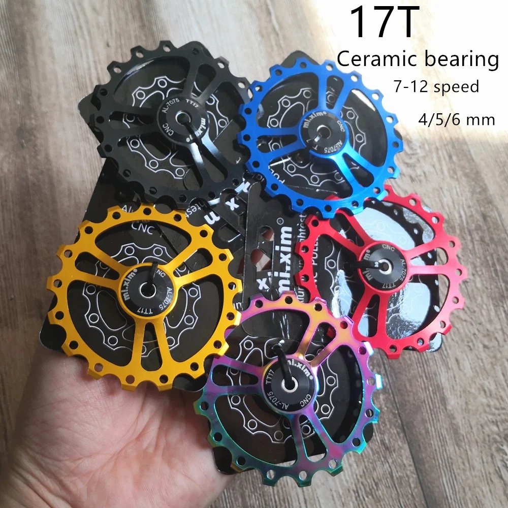 

New 17T Bicycle Sprockets Ceramic Bearing MTB Bicycle Alloy Rear Derailleur Pulley Wheel Road Bike Guide Roller 4mm 5mm 6mm