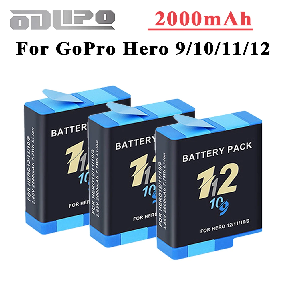 

2000mAh camera Battery for GoPro Hero 12 11 10 9 For Gopro 12 11 10 9 for GoPro action camera accessories