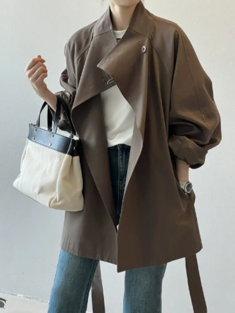 

KWTX Тренч в британском стиле - свободная верхняя одежда средней длины с поясом в стиле ретро для миниатюрных женщин, элегантный модный дизайн ранней осени