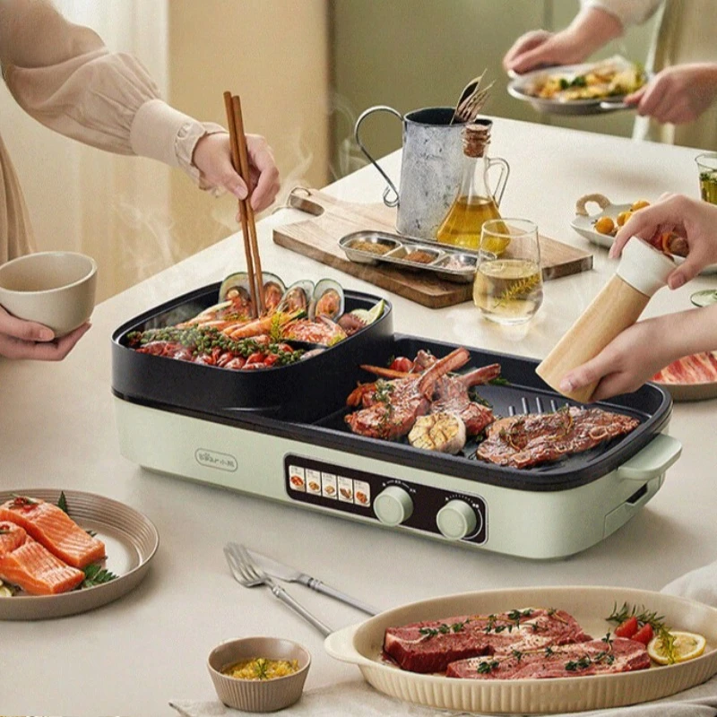 Hot Pot Barbecue Machine Home Hot Pot and Barbecue All-in-one Machine Dual Knob Independent Temperature Control Barbecue Pot