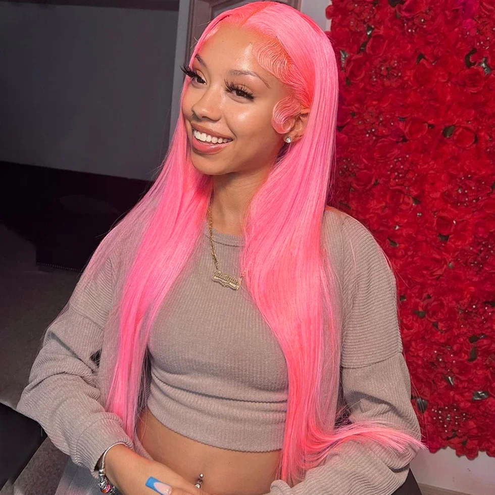 180 الكثافة الدانتيل شعر مستعار أمامي الشعر البشري 30 بوصة البرازيلي 13x6 HD الدانتيل الباروكة الأمامية الوردي اللون مستقيم الدانتيل الجبهة الباروكات للنساء #2