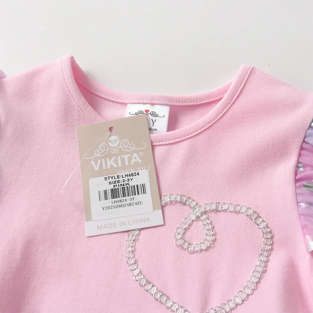 VIKITA 2025 Kinder Kleidung Mädchen Herbst Frühling Langarm Rosa Kleid Kinder Herz Form Mesh Tüll Prinzessin Party Sternen Kleider – Detail 3