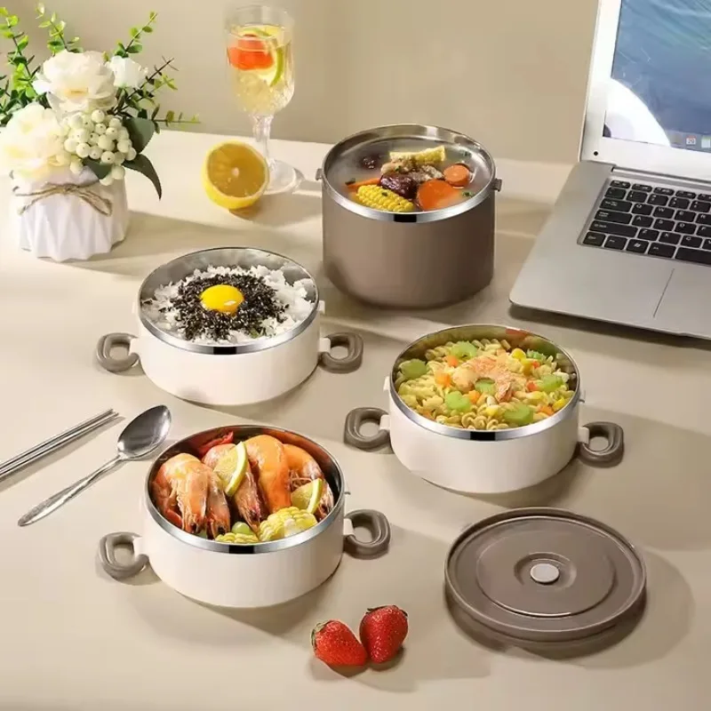 

Hot Sale Stainless Steel Thermos Lunch Box Multi-Layer Insulated Lunch Box Microwaveable Heating Student Portable Bento Box Bowl