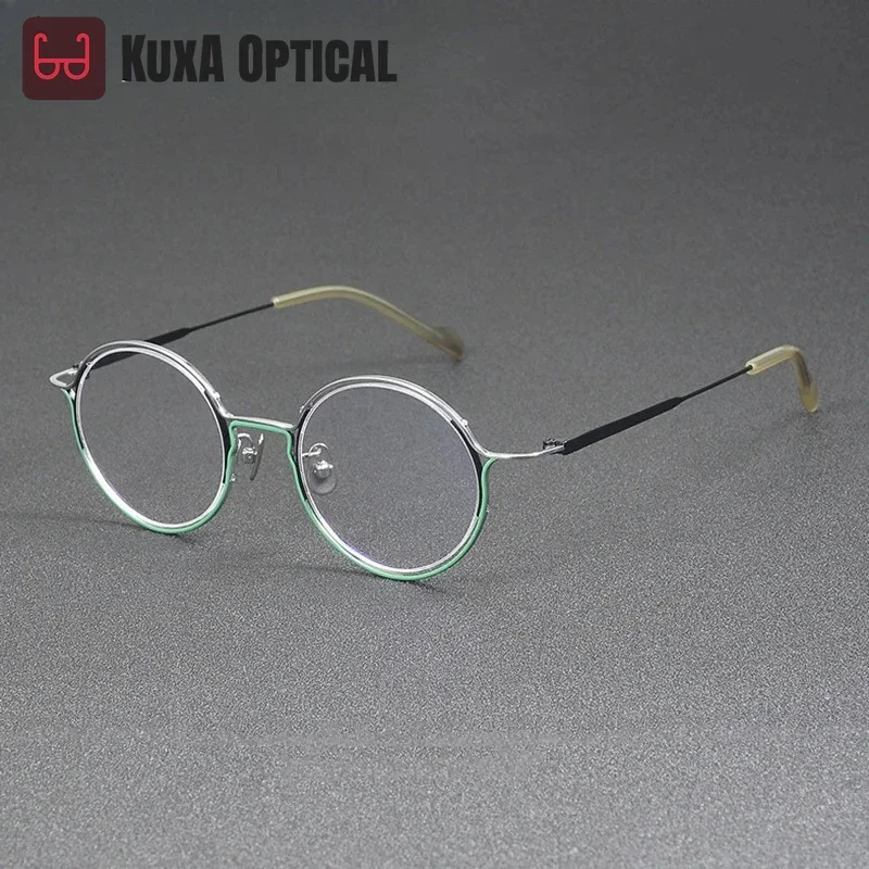 

KUXA круглые очки из чистого титана, сверхлегкие оптические линзы по рецепту, очки для чтения для мужчин, очки в стиле ретро