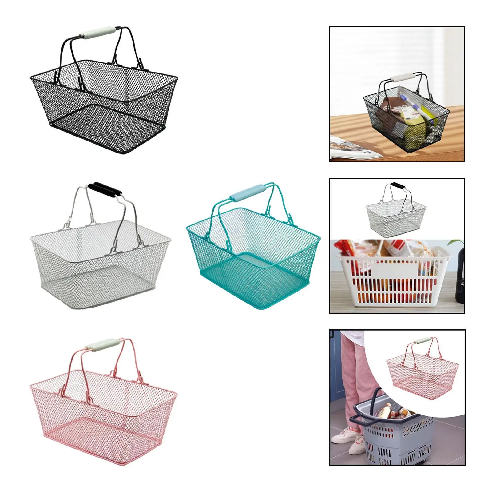 

Wire Shopping Basket Breathable Convenient Multifunctional Simple Grocery Basket for Groceries Supermarket Retails Home Stores