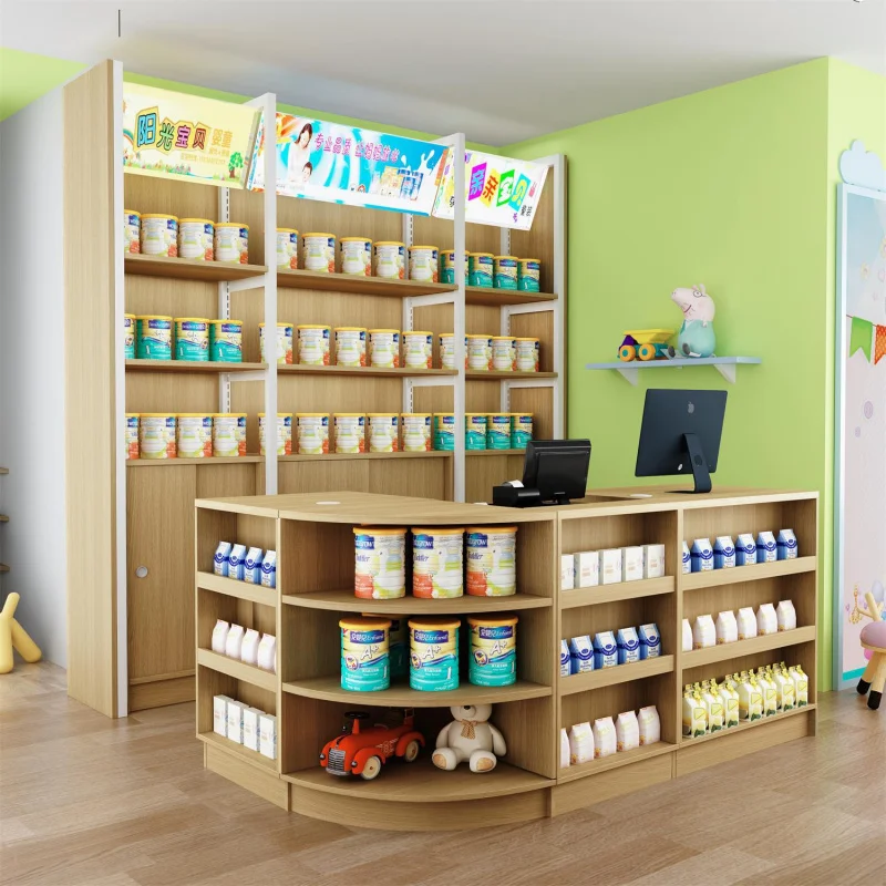 Custom. In-Stock Wooden Combination Cabinet Cashier Counter Supermarket Corner Cashier Counter Store Shelf Display Rack Cas