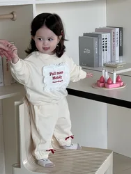 2026 Spring New Baby Long Sleeve Clothes Set Girls Loose Letter Sweatshirt + Casual Pants 2pcs Suit Infant Toddler Outfits