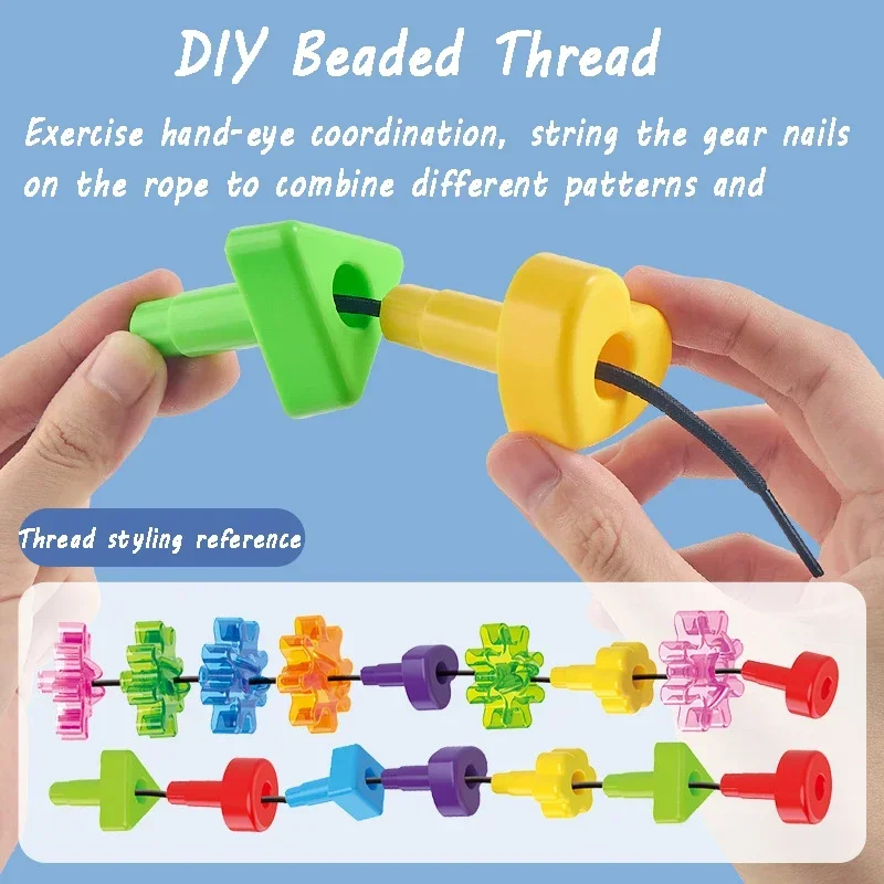 Children's Puzzle DIY Rope Threading Gear Geometric Shape Building Blocks Nails Desktop Stacking Le Montessori Teaching Aids