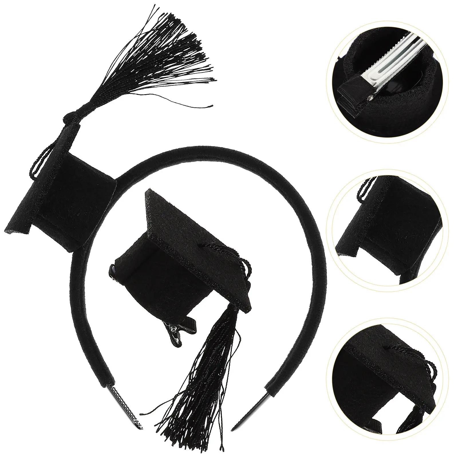 

2Pcs Graduation Theme Mini Doctoral Headdresses Lightweight Hair Bands Hair Clip Set Graduation Photo Props Party Supplies
