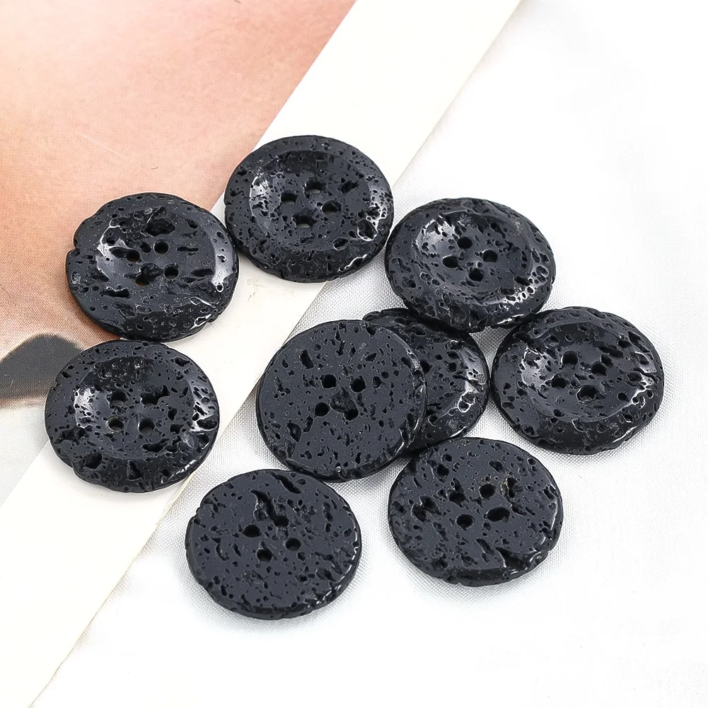 1PC 22mm Volcanic Stone Buttons Black 4-hole Flat Back Buttons Sewing Craft Scrapbooking Decoration Shirt Clothing Accessories