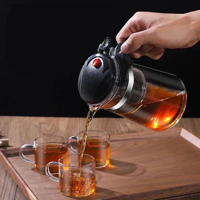 Teapot Thickened Glass Heated Resistant Flower Tea Kettle One-button Filtering Tea Separation Coffee Teapot Office Home Tools