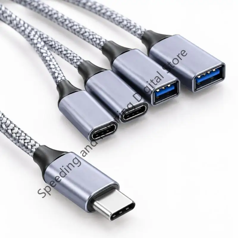 4in 1 USB Type C Splitter Cable with 2 Type C and 2 USB-A Female Multi Port Expander Data Chargers Adapter For Phone computer