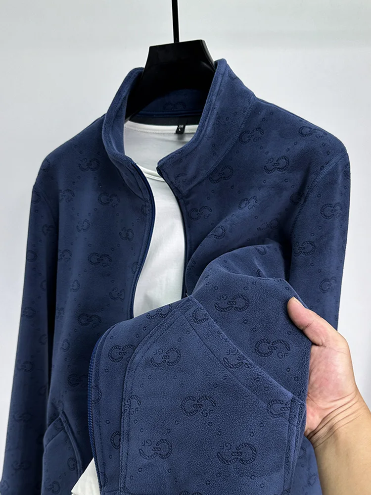 

Double-Sided Fce Zipper Jaet Thiened Hoodie Cardigan Men's Outerwear Autumn Winter Faion Urban Sle Printed Lapel