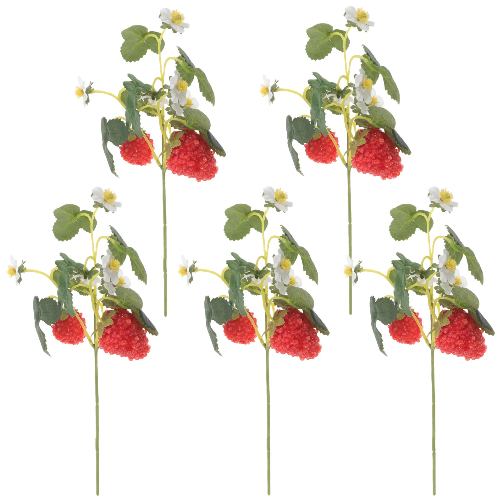 

5pcs Realistic Artificial Strawberry Branch Lifelike Faux Fruit Floral Pick For Home Garden Wedding Craft Vase Centerpiece