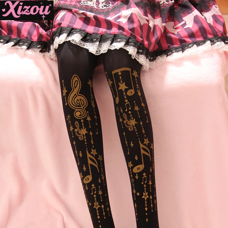 

Оригинальные бронзовые колготки с подвеской в виде музыкальной ноты, носки в стиле Лолиты, женские носки в японском стиле Лолиты, женская принцесса, милая весна, осень и зима