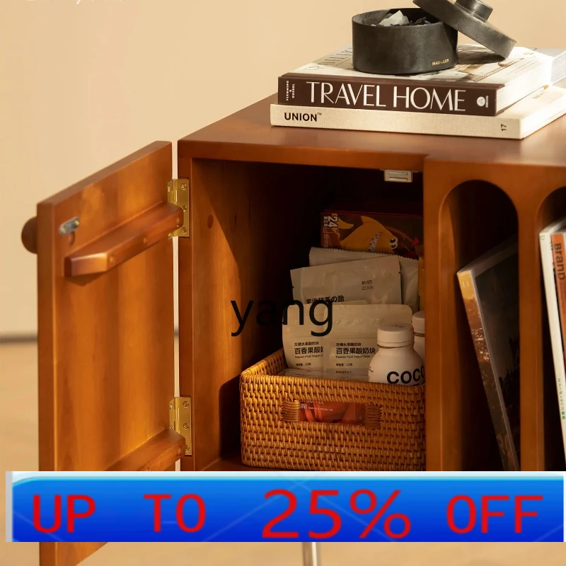 

LMM Living Room Sofa Side Table Cream Side Cabinet Solid Wood Cave Bookcase