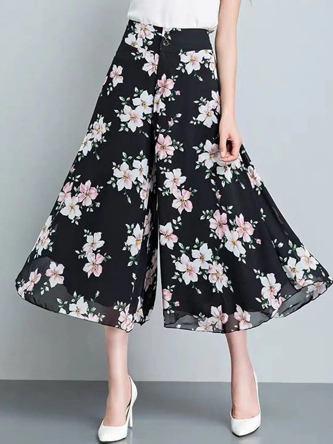 

Summer Thin Chiffon Wide Leg Skirt Pants Women's Loose Drapey Mom's Seven-Foot Pants Skirts Casual High Waist Wide Leg Pants
