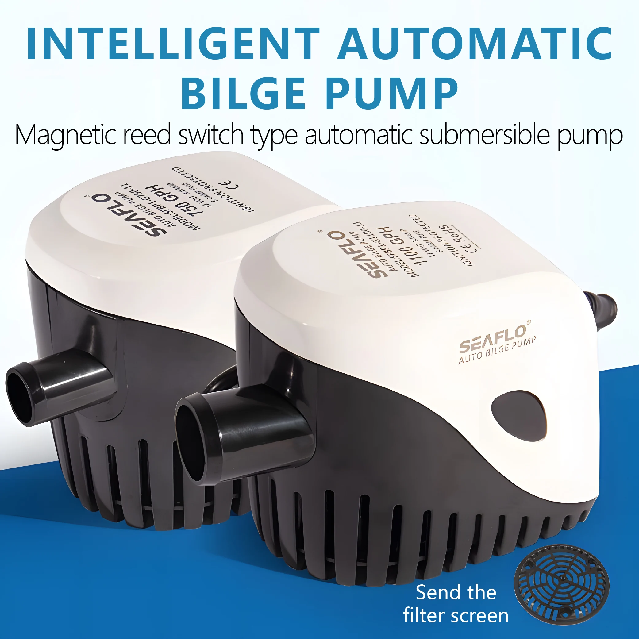 Fully Automatic Small Marine Pump DC12/24V Suction Lift 3.3/3.4M Yachts, Speedboats, Water & Submersible Pumps, and Bilge Pumps.