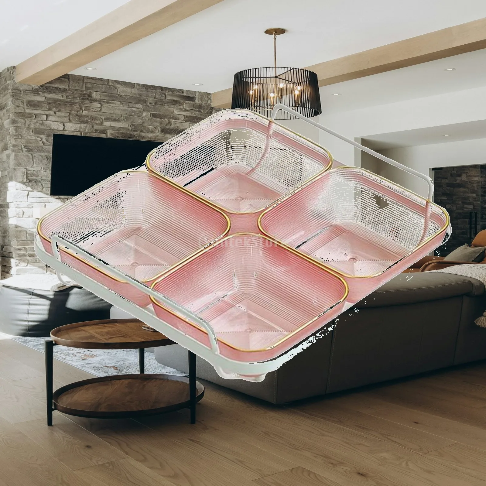 Decorative Snack Serving Tray for Wedding Shower with Plastic Iron Construction for Buffet Table