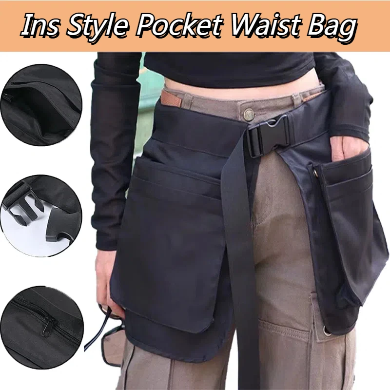 Ins Style Niche Sports Fashion Double-Sided Belt Apron Waist Bag Outdoor Multi-Purpose Multi-Pocket Universal Zipper Waist Bag