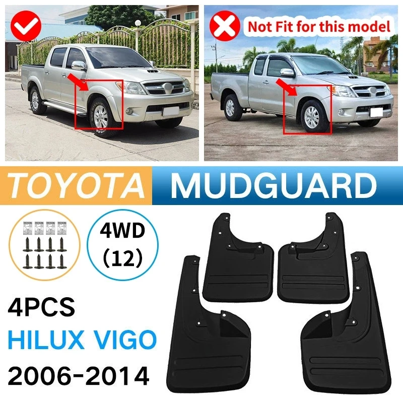4PCS Front Rear Wheel Mudguards For Toyota Hilux Vigo 09 12 2006-2014 Sedan Touring Splash Guards Fender Mud Flaps Accessories