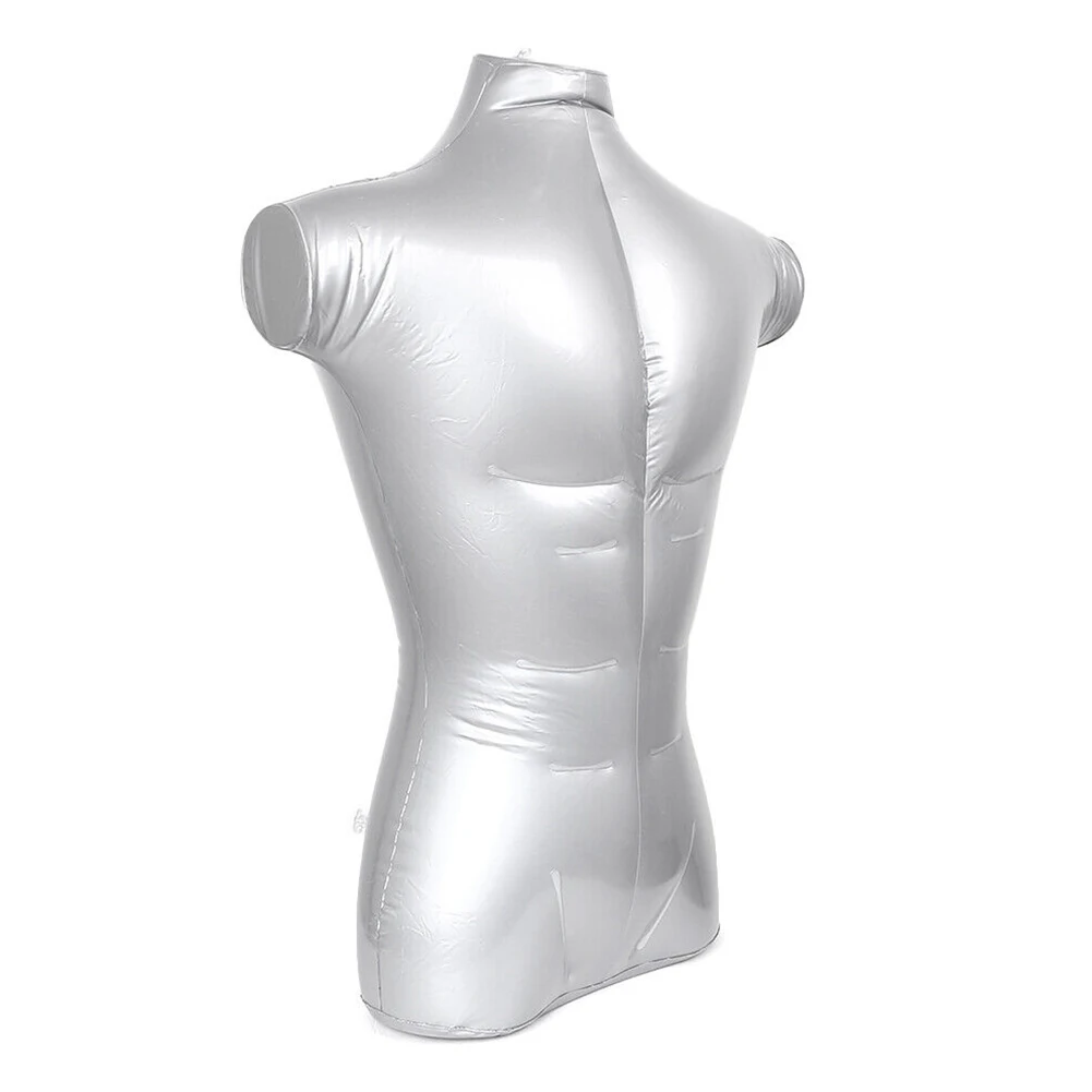 

Portable Inflatable Clothing Display Props Half Body Male Mannequin Torso Silver 53cm Shoulder Width 72cm Height
