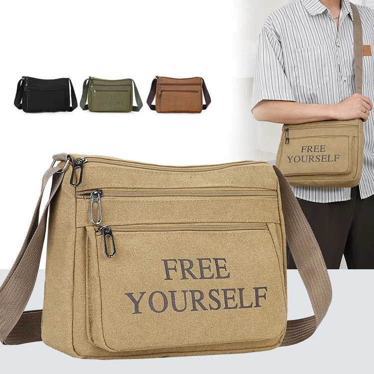 

Thickened Canvas Men's Crossbody Bag Single Shoulder Business Money Bag New Style Men's Cloth Bag for Work Multi-Functional M...