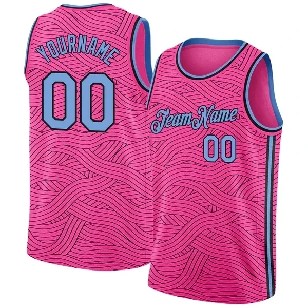 Custom Pink Light Blue-Black Authentic City Edition Basketball J3D Print Team Name Number Vest Game Practice Clothes Adult/Youth