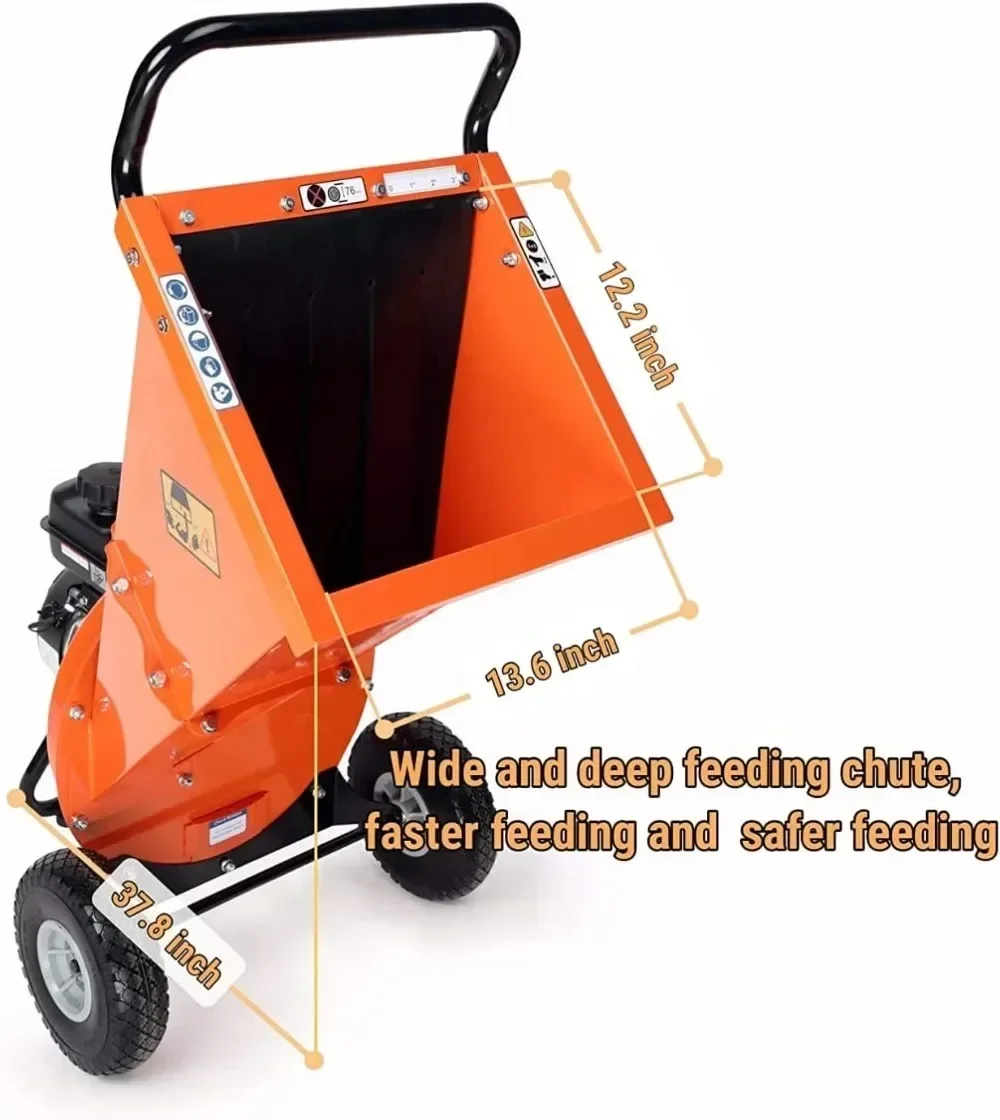 Wood Chipper Shredder Mulcher 7 HP 212cc Heavy Duty Rotor Engine Gas Powered 3 inch Max Wood Diameter Capacity