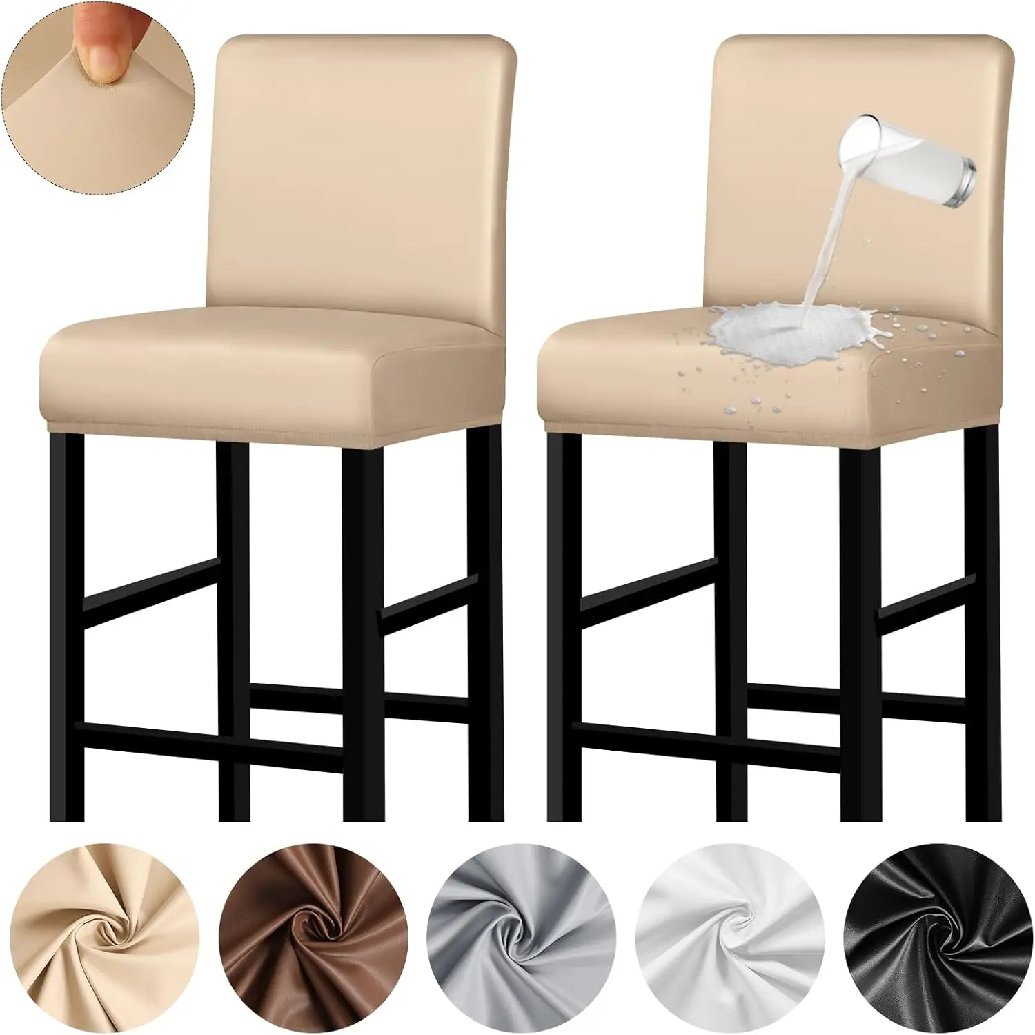 

Bar Stool Covers Set Of 2, Waterproof Seat Covers For Barstool, Pu Leather Chair Seat Slipcovers Dining Chair Cover Removable