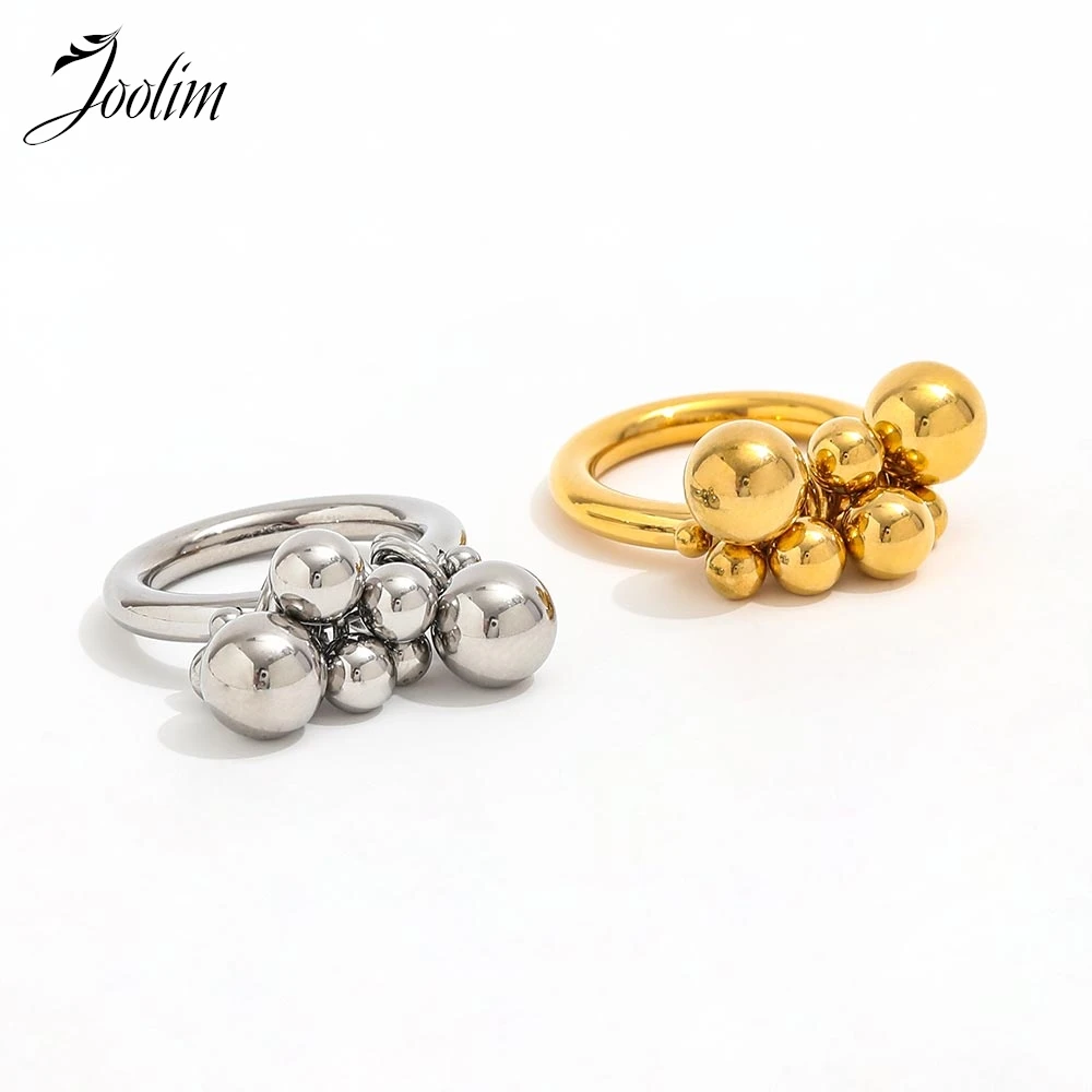 Joolim Jewelry Wholesale High End PVD Tarnish Free Fashion Chunky Bubble Small Ball Moveable Stainless Steel Ring For Women