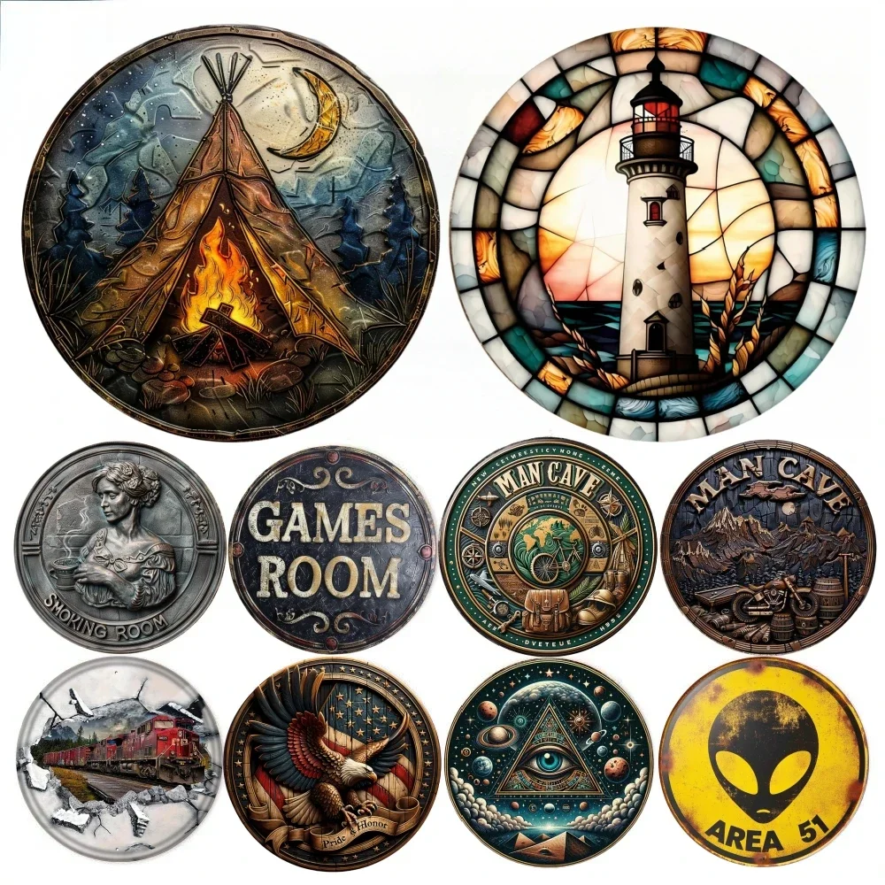 Runde Metall Aluminium Zeichen Kunst Malerei Kranz dekorative Platten Eingang Dekor Geschenk Maske Thema für Bar Club Home Zimmer Wand Dekor