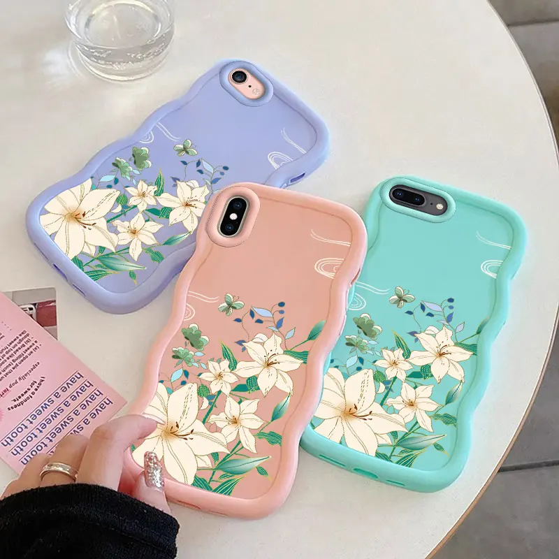 Flower Macalong Phone Case for iPhone 7 8 PLUS SE 2020 2022 X XS MAX Soft Coque Wavy edged Shockproof Cover