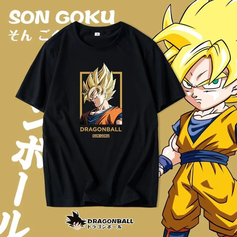 Хлопковая футболка с рисунком Dragon Ball, лето 2022, новинка Ins Tide, брендовая одежда для пар для мальчиков и девочек, верхняя одежда из чистого хлопка с круглым вырезом