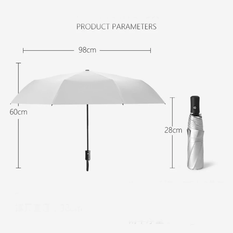 Three Folding Titanium Silver Plastic Automatic Umbrella UV Sunscreen Umbrellas Ladies Rain and Sun Vinyl Folding Umbrella