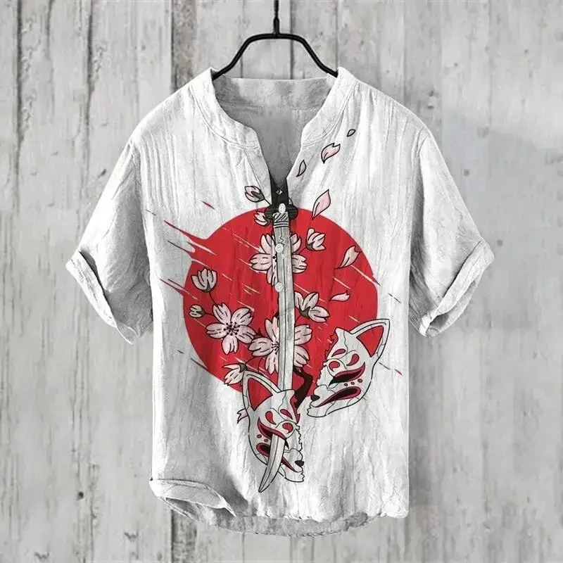 

2024 new soft summer linen shirt Japanese thin loose cotton linen top for men